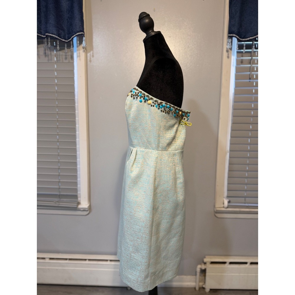Lilly Pulitzer Strapless Beaded Cocktail Dress Aqua Gold Wedding Guest Party - Picture 4 of 12